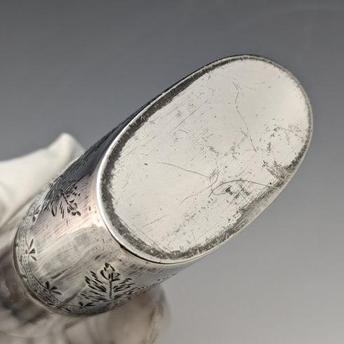 19世紀末頃 英国アンティーク シルバープレート装飾 ガラススキットル ヒップフラスコ